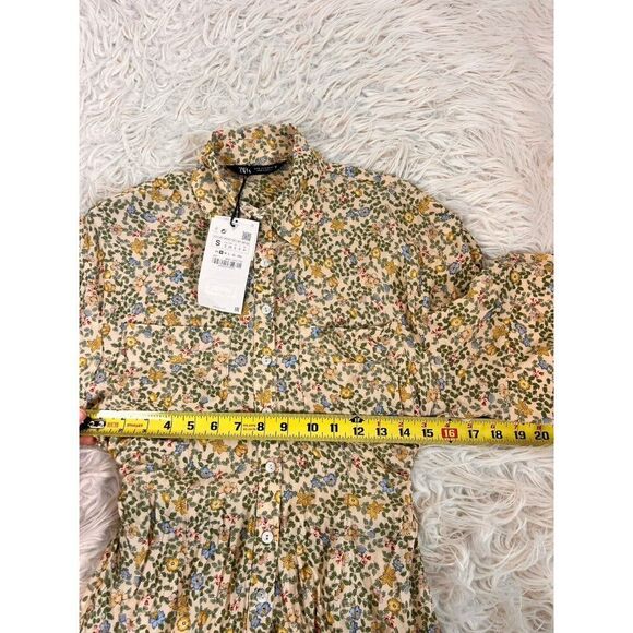 ZARA Yellow Floral Printed Vintage Inspired Maxi Midi Shirt Dress Small NWT Boho - Picture 6 of 14